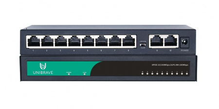 UB-SW-8F2F-96 out Base Неуправляемый коммутатор Unibrave с поддержкой PoE на 8 портов с внешним адаптером питания Фото