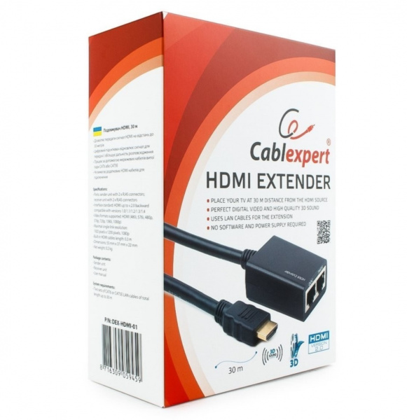Удлинитель HDMI по витой паре до 30м Cablexpert DEX-HDMI-01, HD19Mx2/RJ45Fx2 Фото Удлинитель HDMI по витой паре до 30м Cablexpert DEX-HDMI-01, HD19Mx2/RJ45Fx2 Фото