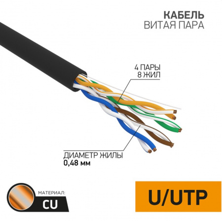 Кабель витая пара PROconnect CAT5e, UTP 4PR 24AWG, наружный (OUTDOOR) (бухта 305 м) Фото