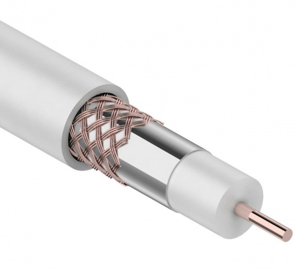 Кабель коаксиальный REXANT RG-6U+Cu, 75 Ом, Cu/Al/Cu, 64%, бухта 100 м Фото