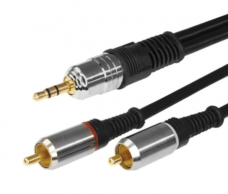 Шнур Стерео 3,5 мм - 2 RCA, длина 5 метров (GOLD-металл) REXANT Фото