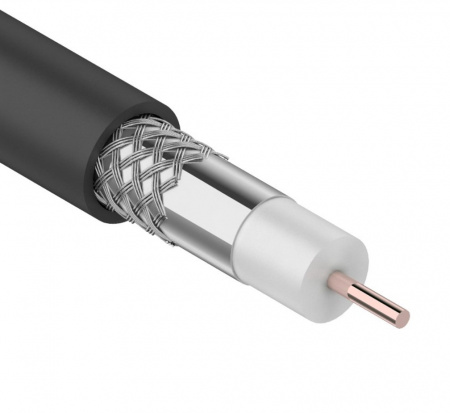 Кабель коаксиальный REXANT RG-6U, 75 Ом, CCS/Al/Al, 64%, бухта 100 м, черный OUTDOOR Фото