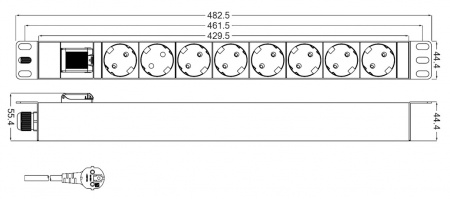 Hyperline SHT19-8SH-S-2.5EU Блок розеток для 19 Hyperline SHT19-8SH-S-2.5EU Блок розеток для 19