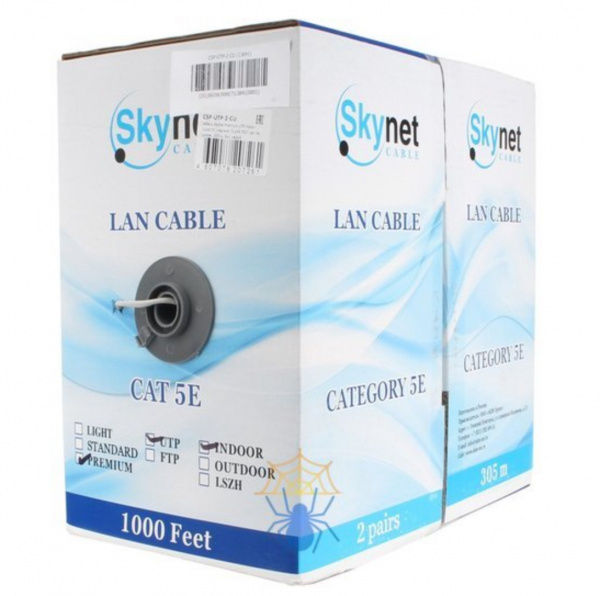 Кабель «витая пара» (SkyNet) UTP indoor Premium CAT5e, 2x2x0,51 Cu 305м (LAN) (1693203) Фото Кабель «витая пара» (SkyNet) UTP indoor Premium CAT5e, 2x2x0,51 Cu 305м (LAN) (1693203) Фото