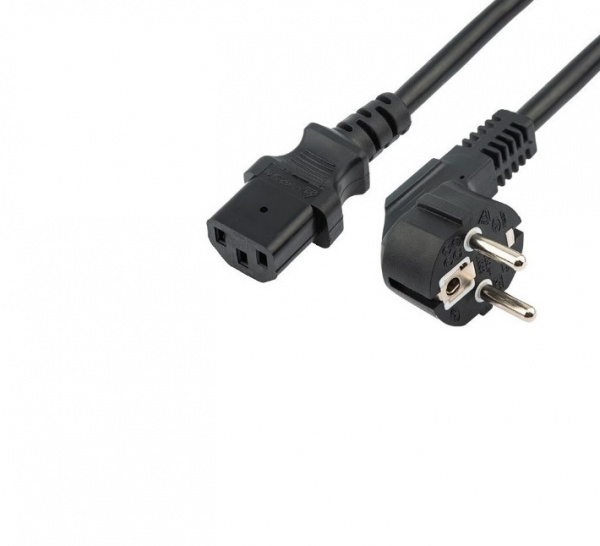 Шнур сетевой, евровилка угловая - евроразъем С13, кабель 3x1,5 мм², длина 1,5 метра, черный (PVC пак Фото