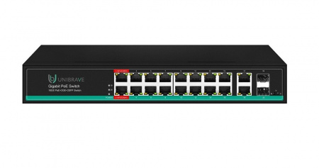 UB-SW-16G2G2SFP-300 Pro Гигабитный неуправляемый коммутатор Unibrave с поддержкой PoE на 16 портов, 2Uplink, 2SFP-портами (300 Вт) Фото