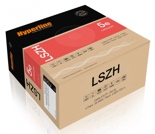 Кабель витая пара Hyperline Cat5e F/UTP, FUTP4-C5E-P26-IN-LSZH-GY-100, (100 м) экранированная Фото Кабель витая пара Hyperline Cat5e F/UTP, FUTP4-C5E-P26-IN-LSZH-GY-100, (100 м) экранированная Фото