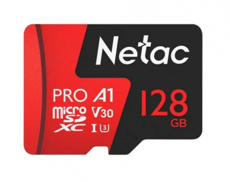 Карта памяти 128GB MicroSD Netac P500 Extreme Pro Class 10 UHS-I A1 V30 (100 Mb/s) + SD адаптер Фото