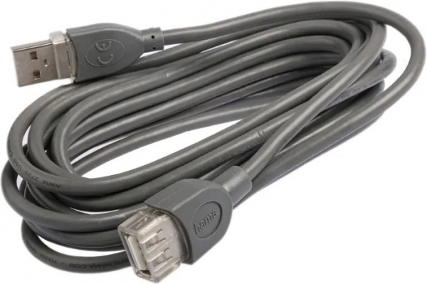 Кабель-удлинитель USB2.0 HAMA H-45040, USB A(m) - USB A(f), 3м, серый [00045040] Фото