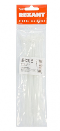 Хомут-стяжкa нeйлонoвая REXANT 200x3,6 мм, белая, упаковка 25 шт. Фото