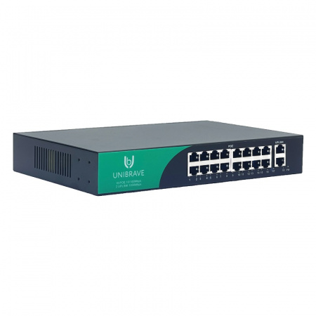 UB-SW-16F2G-200 Base Неуправляемый коммутатор Unibrave с поддержкой PoE на 16 портов и 2 Uplink 1000 Мбит/c Фото