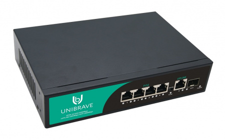 UB-SW-4G1G1SFP-65 Base Гигабитный неуправляемый коммутатор Unibrave с 4 PoE-портами 1000 Мбит/с, 1 Uplink 1000 Мбит/с, 1 SFP Фото