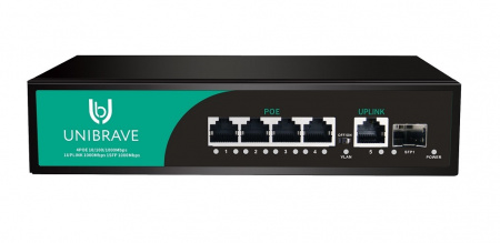 UB-SW-4G1G1SFP-65 Base Гигабитный неуправляемый коммутатор Unibrave с 4 PoE-портами 1000 Мбит/с, 1 Uplink 1000 Мбит/с, 1 SFP Фото