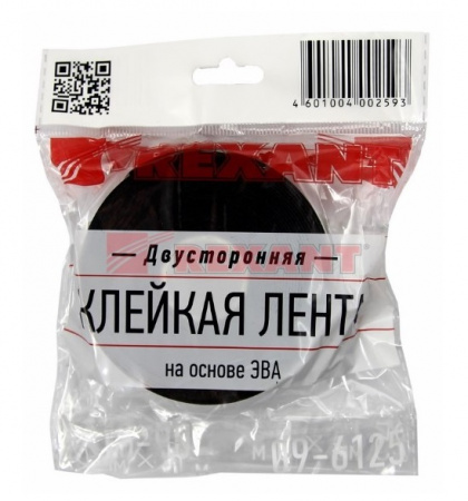 Двухсторонний скотч REXANT, черная, вспененная ЭВА основа, 25 мм, ролик 5 м Фото